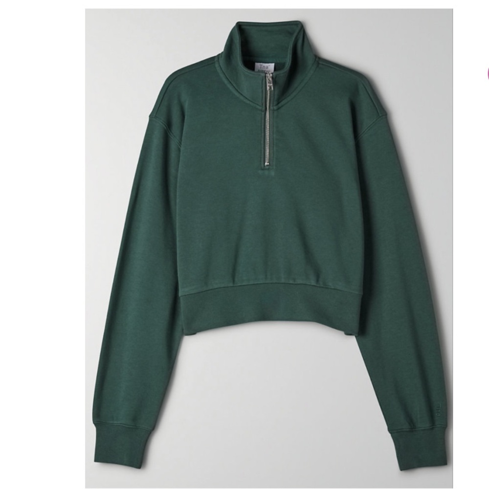Aritzia Forest Green Cropped Half-Zip Hoodie